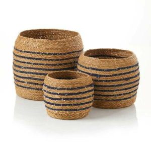 Baskets |   Dhaka Denim Striped Baskets – Set of 3 Baskets Baskets