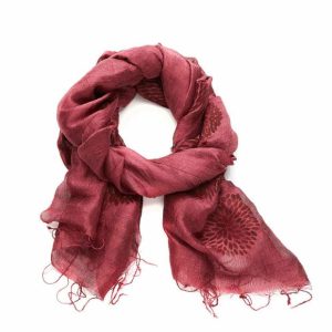 Scarves |   Cranberry Chrysanthemum Silk Scarf Bees & Blooms Bees & Blooms