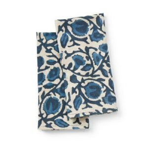 Table Textiles |   Indigo Dabu Floral Napkins – Set of 2 Kitchen Table Textiles